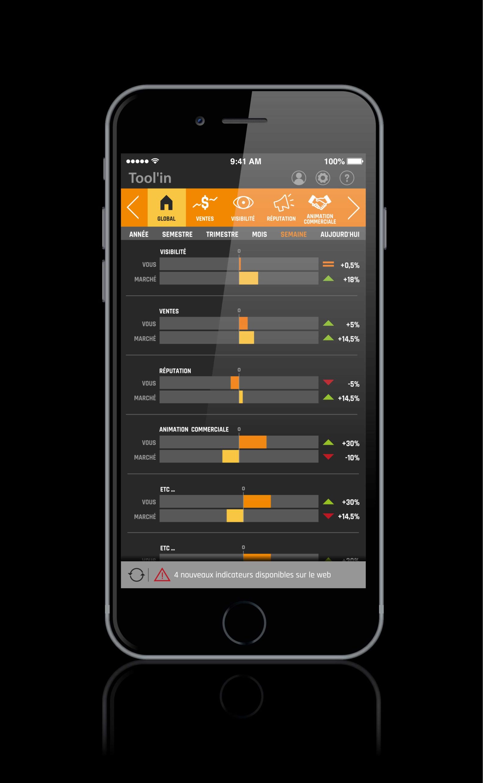 Ecran d'accueil de l'application Tool'In sur mobile iPhone